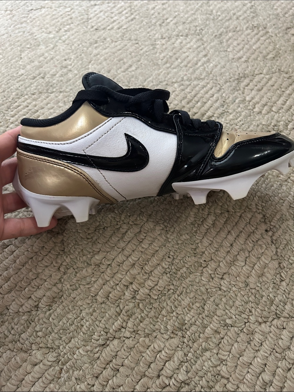 Nike Air Jordan 1 Low Cleat - White Black Gold - Picture 5 of 14